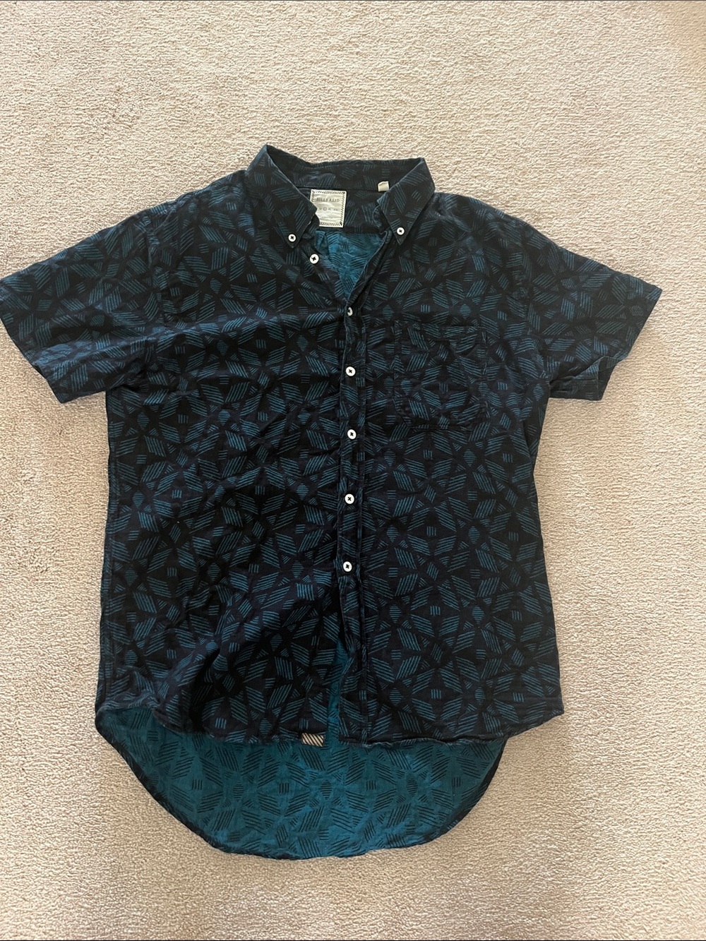 Billy Reid Dark Teal and Black Short-Sleeve Button-Down Shirt